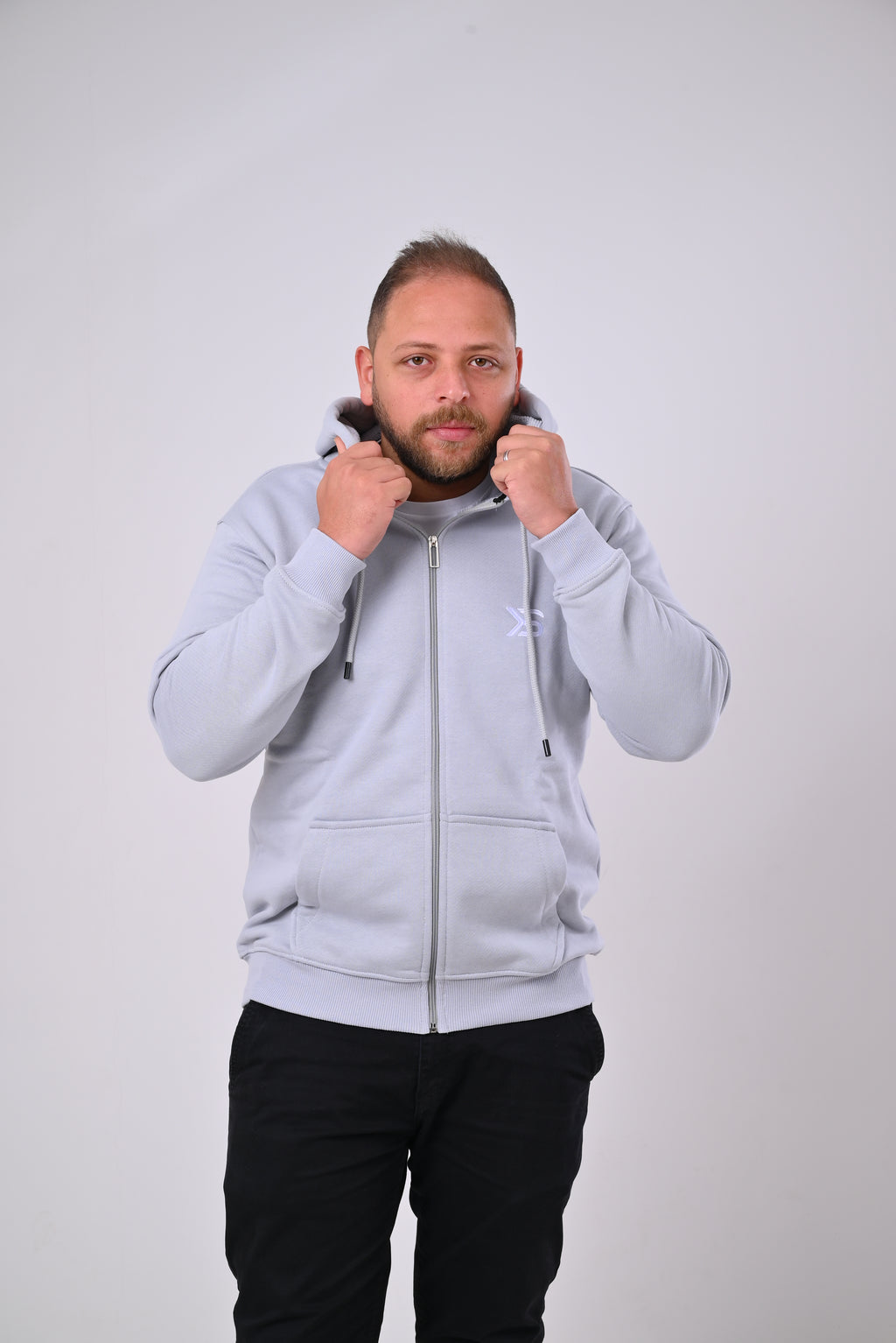 Regular Light Gray Hoodie with Zipper