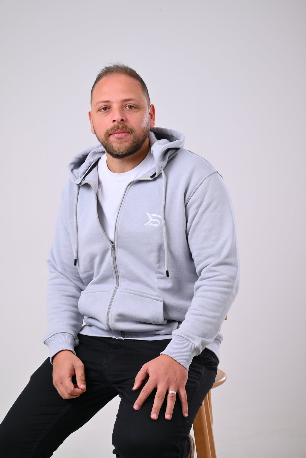 Regular Light Gray Hoodie with Zipper