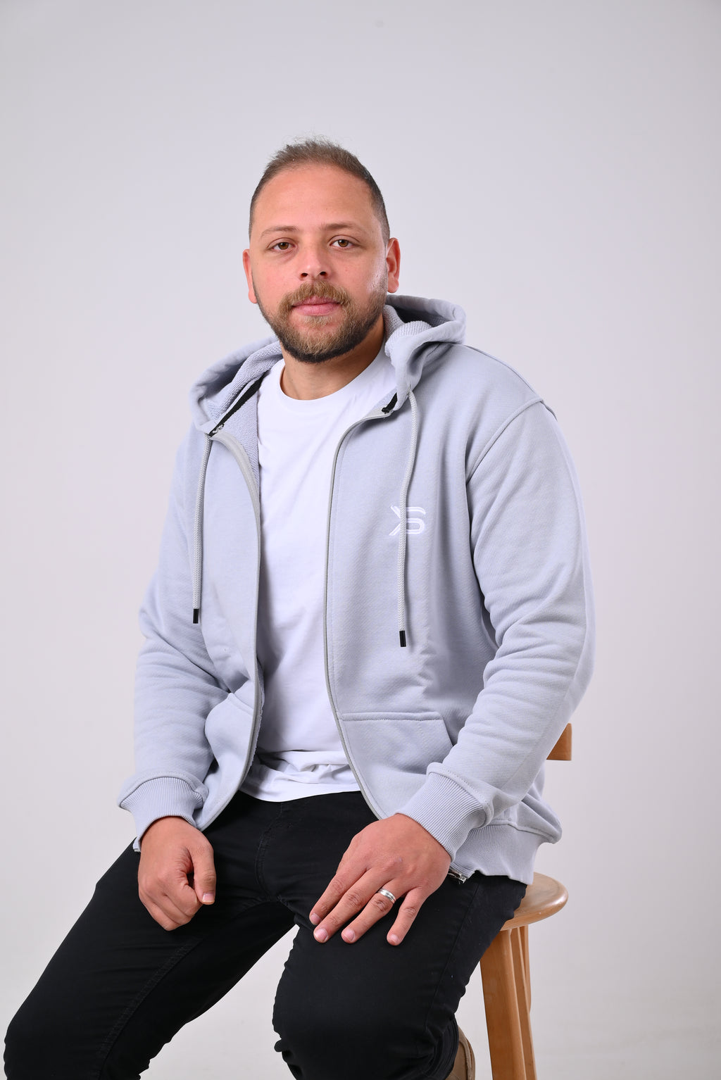 Regular Light Gray Hoodie with Zipper