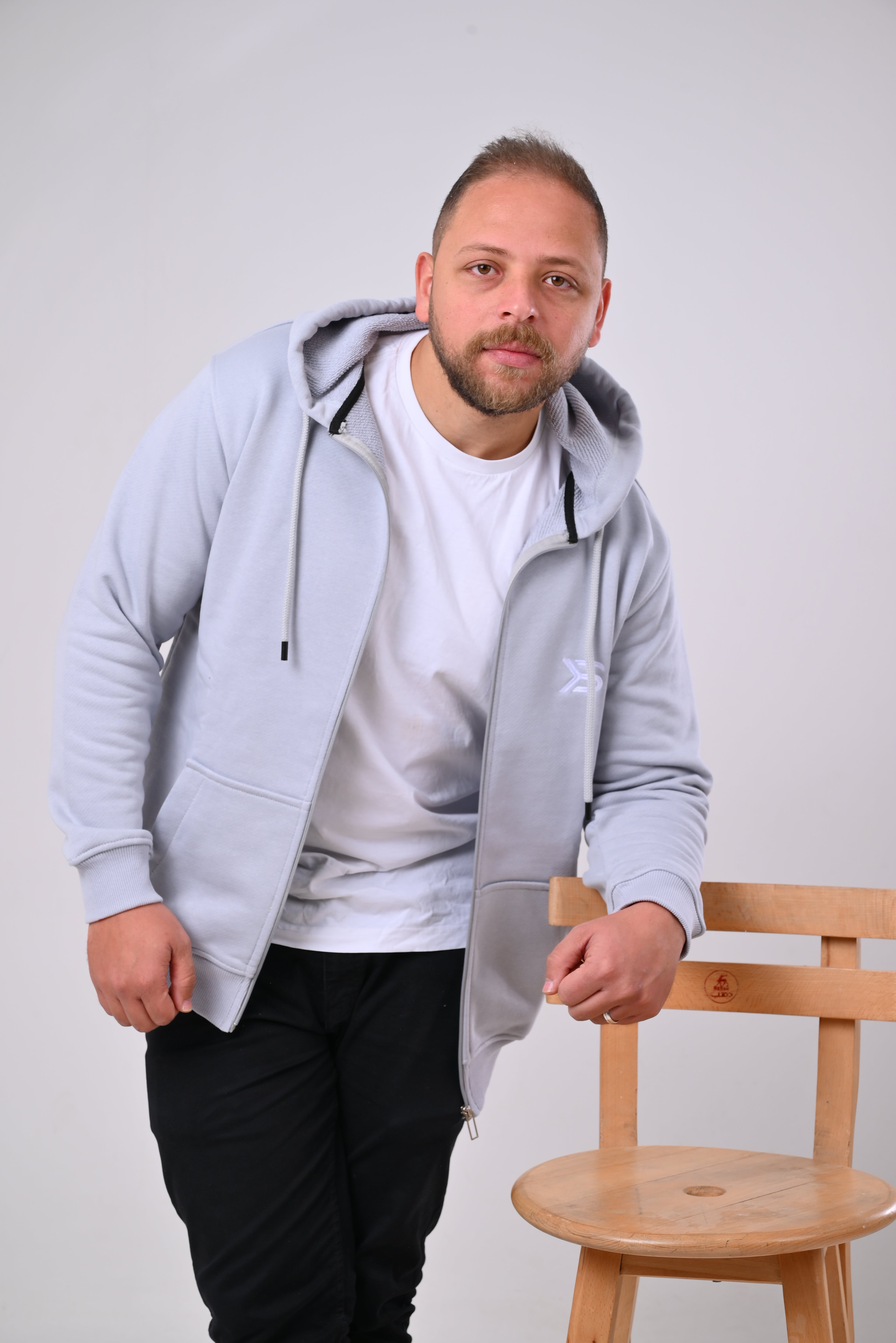 Regular Light Gray Hoodie with Zipper