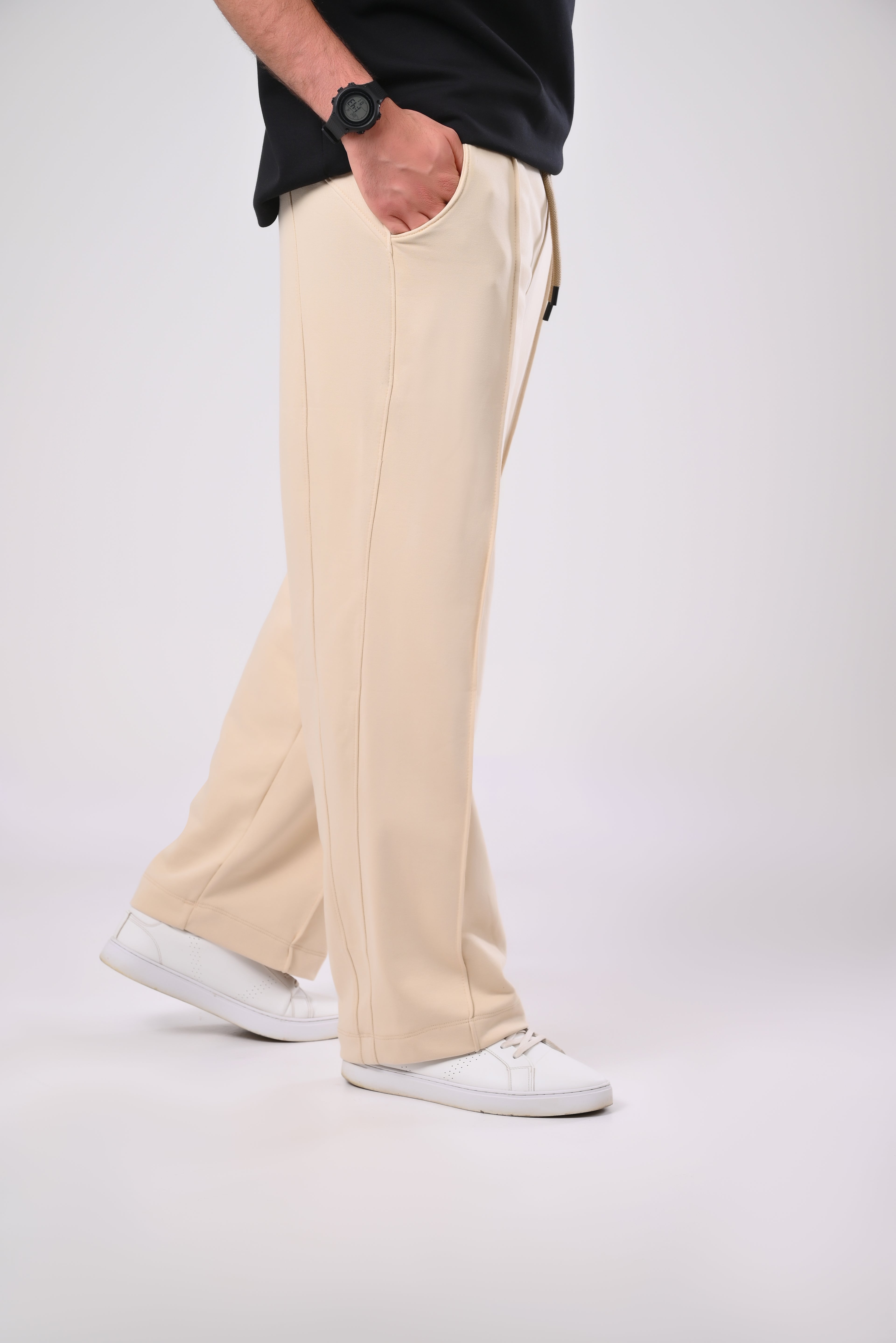 Beige Wide Leg Sweatpants